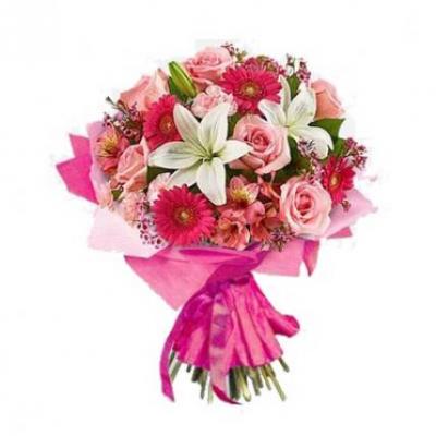 Lily, Roses & Gerbera Bouquet