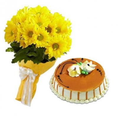 Yellow Gerbera With Butter Scotch Cake