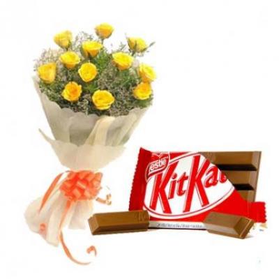 Yellow Roses With Kitkat