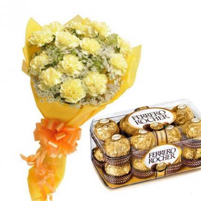 Yellow Carnations With Ferrero Rocher