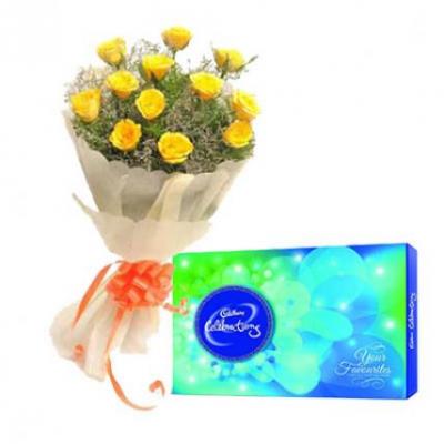 Yellow Roses With Cadbury Celebration 