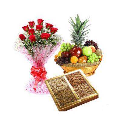 Roses, Dry Fruits With Fresh Fruits
