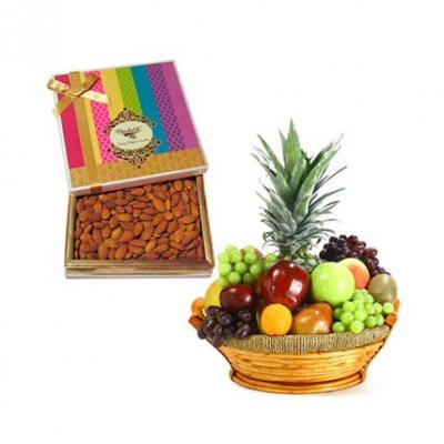 Fresh Fruits Basket With Almonds