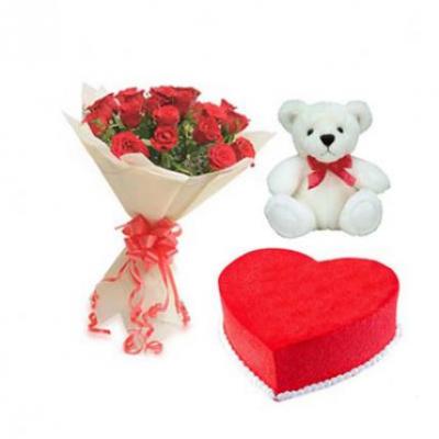 Roses, Teddy With Red Velvet Cake