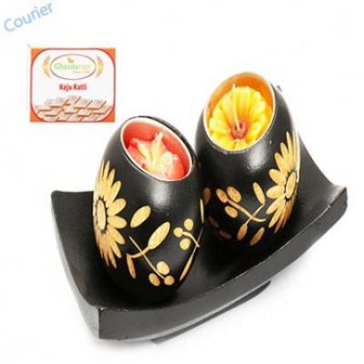 Wooden Candles with Tray With Kaju Katli