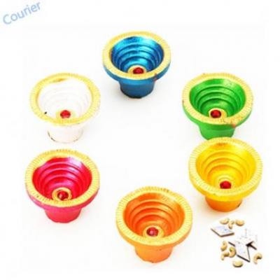 Colourful Metallic Colour Diyas With Kaju Katli