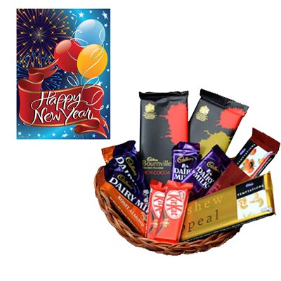 New Year Greeting With Chocolate Hamper