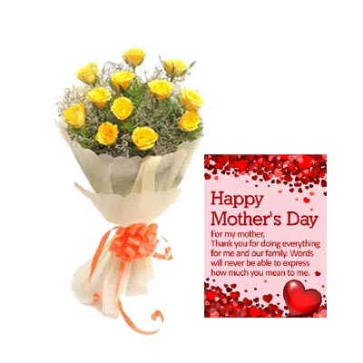 Yellow Roses Bouquet With Mothers Day Card
