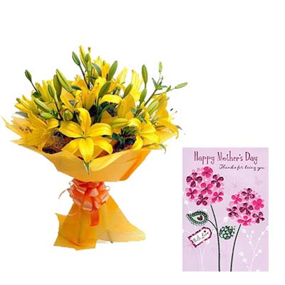 Yellow Lily Bouquet With Mothers Day Card