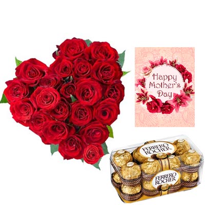Roses Heart and Ferrero Rocher With Mothers Day Card