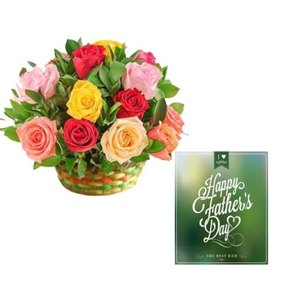 Mixed Roses Basket & Fathers Day Card