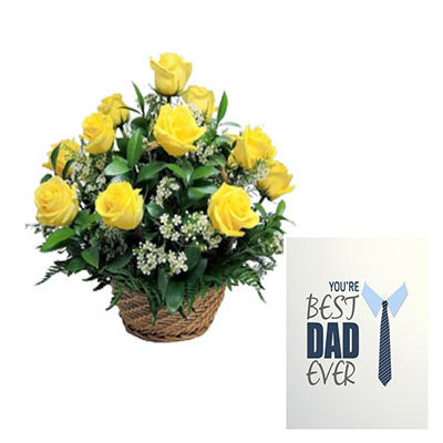Yellow Roses Basket With Fathers Day Card
