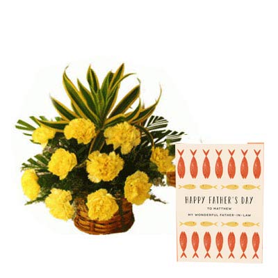 Yellow Carnation Basket with Fathers Day Card