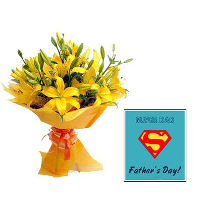 Yellow Lily Bouquet with Fathers Day Card