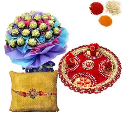 Rakhi Thali with Ferrero Rocher Bouquet