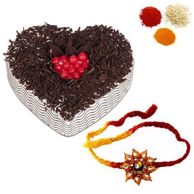 Rakhi with Heart Shape Black Forest Cake