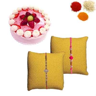 Rakhi with Strawberry Cake