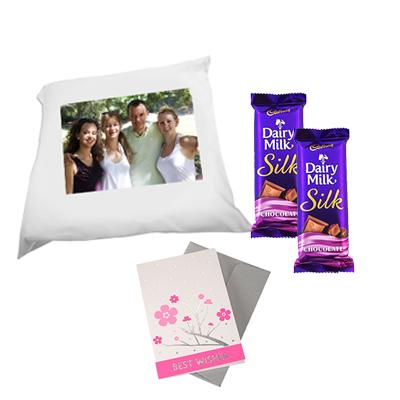 Personalized Cushion with 2 Cadbury Silk and Card