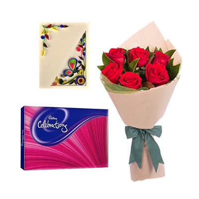 Cadbury Celebration with Flowers and Greeting Card