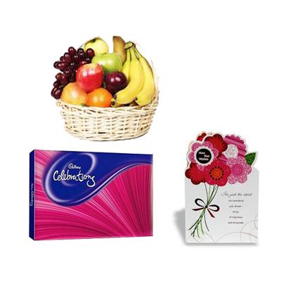 Fresh Fruits Basket with chocolates and Card