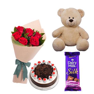 Teddy, Roses, Cake and Chocolate