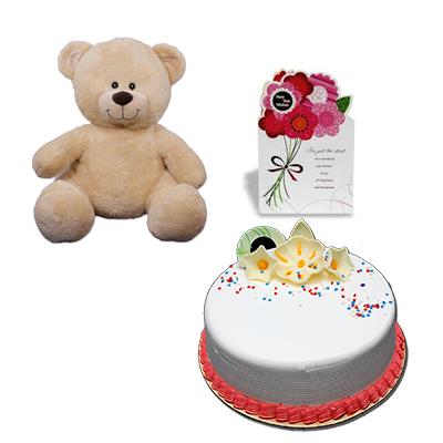 Teddy with Cake and Greeting Card