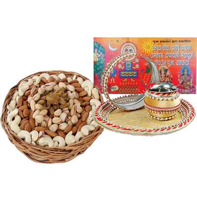 Karwa Chauth Pooja Thali with Mix Dry Fruit