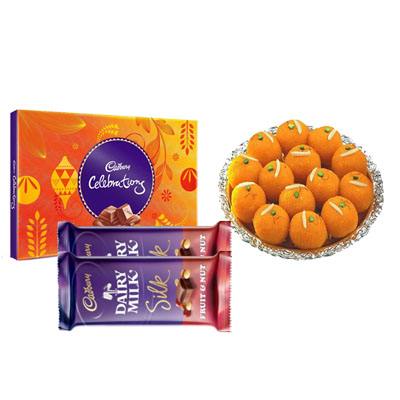 Motichoor Ladoo with Cadbury Celebration & Silk