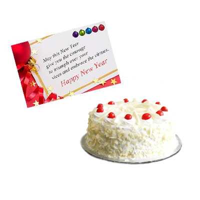 New Year Card with White Forest Cake