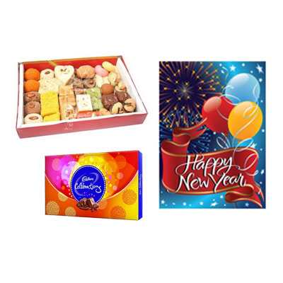 Mixed Sweets with New Year Card & Celebration