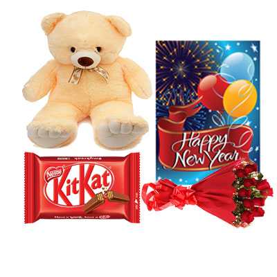 Kitkat, Roses Bouquet, Card & Teddy Bear