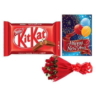 Kitkat with Card & Roses