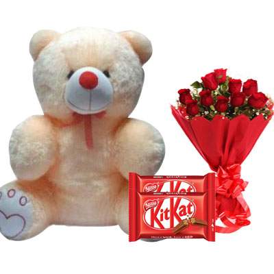 20 Inch Teddy with Kitkat & Bouquet
