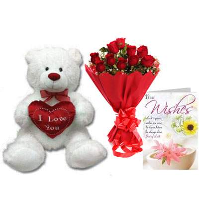 24 Inch Teddy with Bouquet & Card