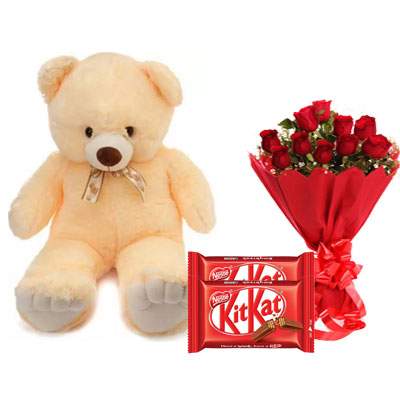 24 Inch Teddy with Kitkat & Bouquet