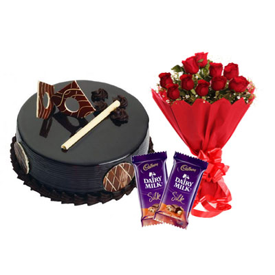 Chocolate Royal Cake, Bouquet & Silk