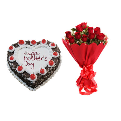 Heart Shape Black Forest Cake & Bouquet