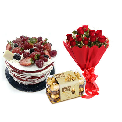 Red Velvet Fruit Cake, Bouquet & Ferrero