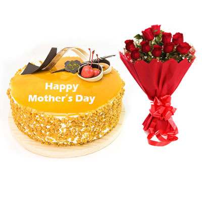 Mothers Day Butterscotch Cream Cake & Bouquet