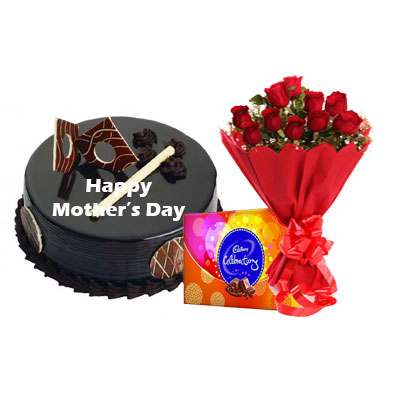 Mothers Day Chocolate Royal Cake, Bouquet & Cadbury