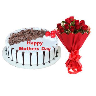 Mothers Day Snowy Black Forest Cake & Bouquet