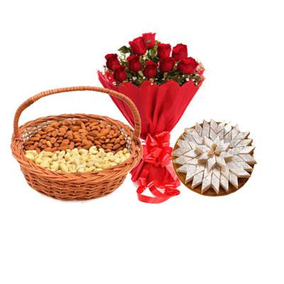 Almonds, Cashew, Kaju Burfi & Bouquet