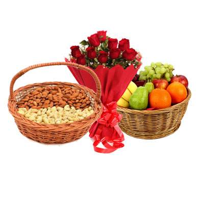 Almonds, Cashew, Mix Fruits Basket & Bouquet