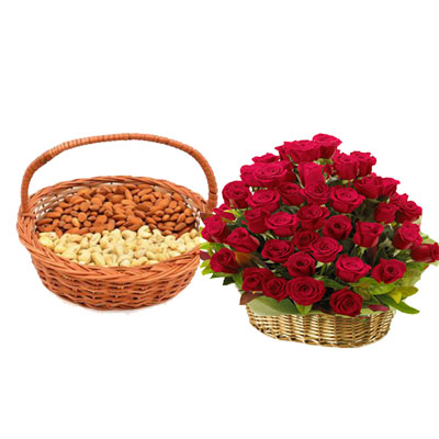 Almonds, Cashew & Roses Basket