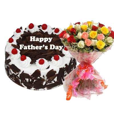 Fathers Day Black Forest Cake with Mix Bouquet