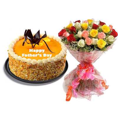 Fathers Day Butter Scotch Cake with Mix Bouquet