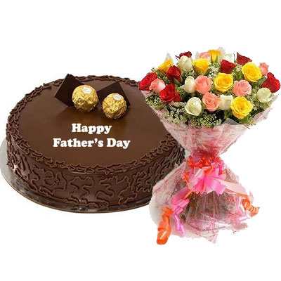 Fathers Day Ferrero Rocher Cake with Mix Bouquet