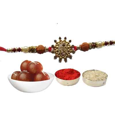 Beautiful Om Rakhi For Brother With Gulab Jamun