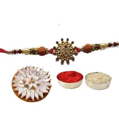 Beautiful Om Rakhi For Brother With Kaju Katli