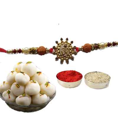 Beautiful Om Rakhi For Brother With Rasgulla